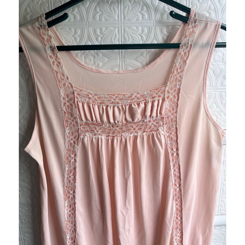 Vintage‎ long peach nightgown lace ruched front size M